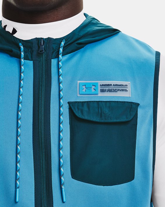 Men's Armour Fleece® Storm Hooded Vest, Blue, pdpMainDesktop image number 3